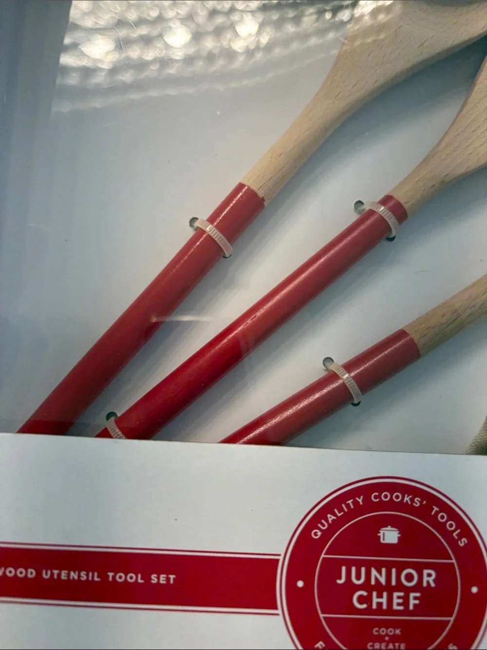 Williams-Sonoma Junior Chef Wooden Utensil Set - Red and Natural Bamboo